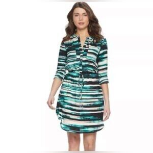 Apt. 9 Teal and Black Striped Long Sleeve Dress